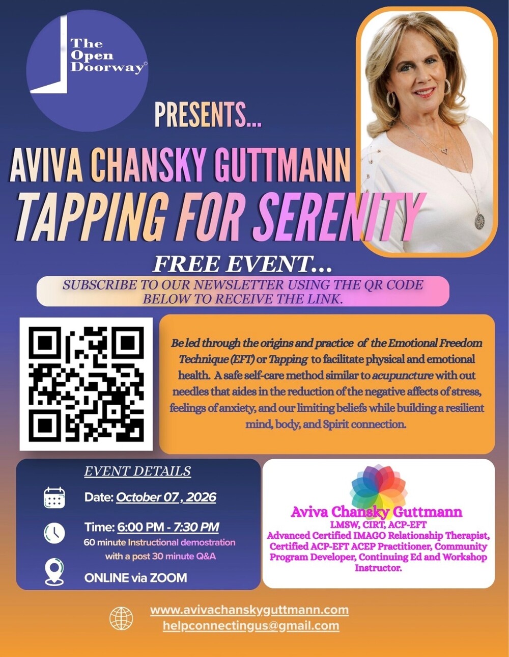 The Open Doorway Presents...Tapping for Serenity with Aviva Chansky Guttmann, LMSW